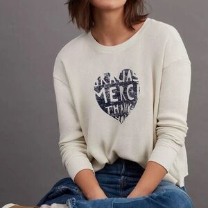 Anthropologie Merci Heart Graphic Waffle Knit Top Size S